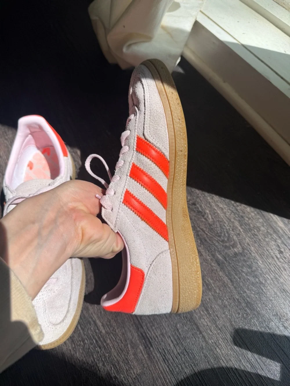 Adidas Spezial Handball Shoes Size 7 Suede Sneakers Pink with Orange Stripes - Picture 9 of 12